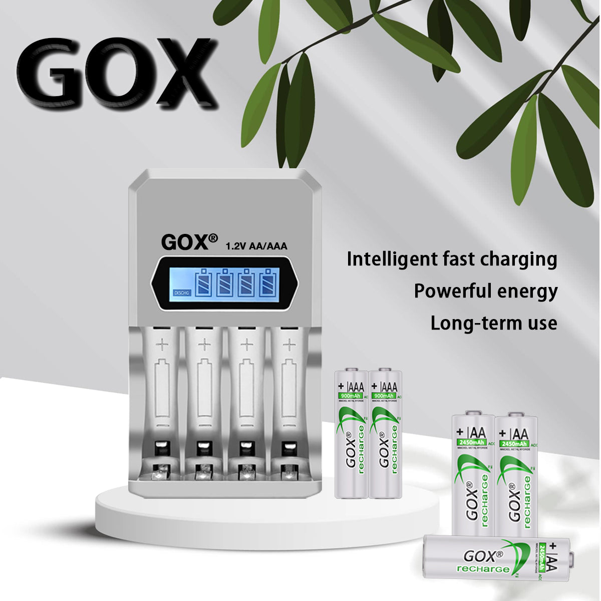 GOX 1.2V AAA OR AA Rechargeable Battery With Smart LCD Charger
