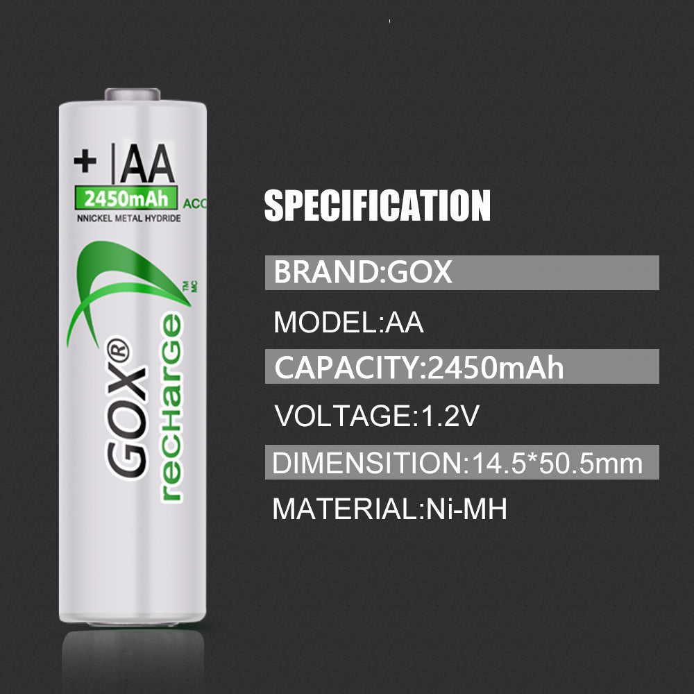 GOX 1.2V AAA OR AA Rechargeable Battery With Smart LCD Charger