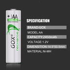 GOX 1.2V AAA OR AA Rechargeable Battery With Smart LCD Charger