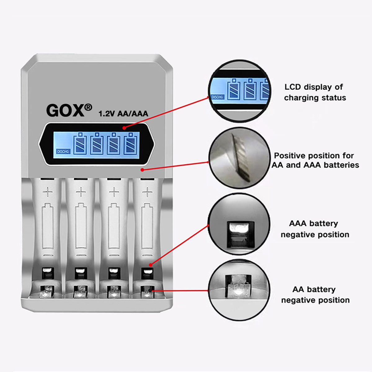 GOX 1.2V AAA OR AA Rechargeable Battery With Smart LCD Charger