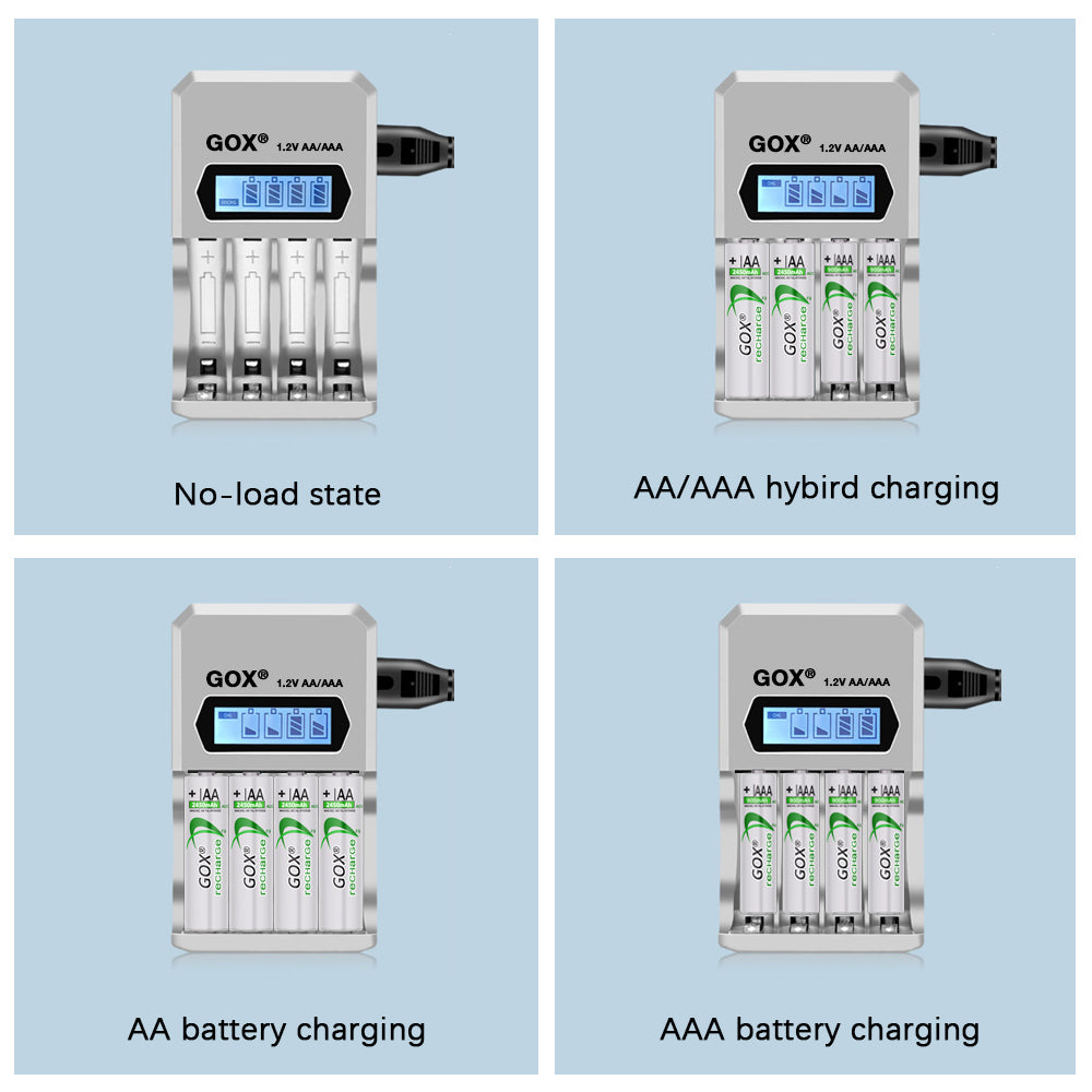 GOX 1.2V AAA OR AA Rechargeable Battery With Smart LCD Charger
